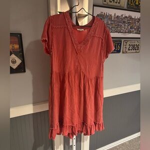 Easel Orange V-Neck Ruffle Hem Dress Size Medium